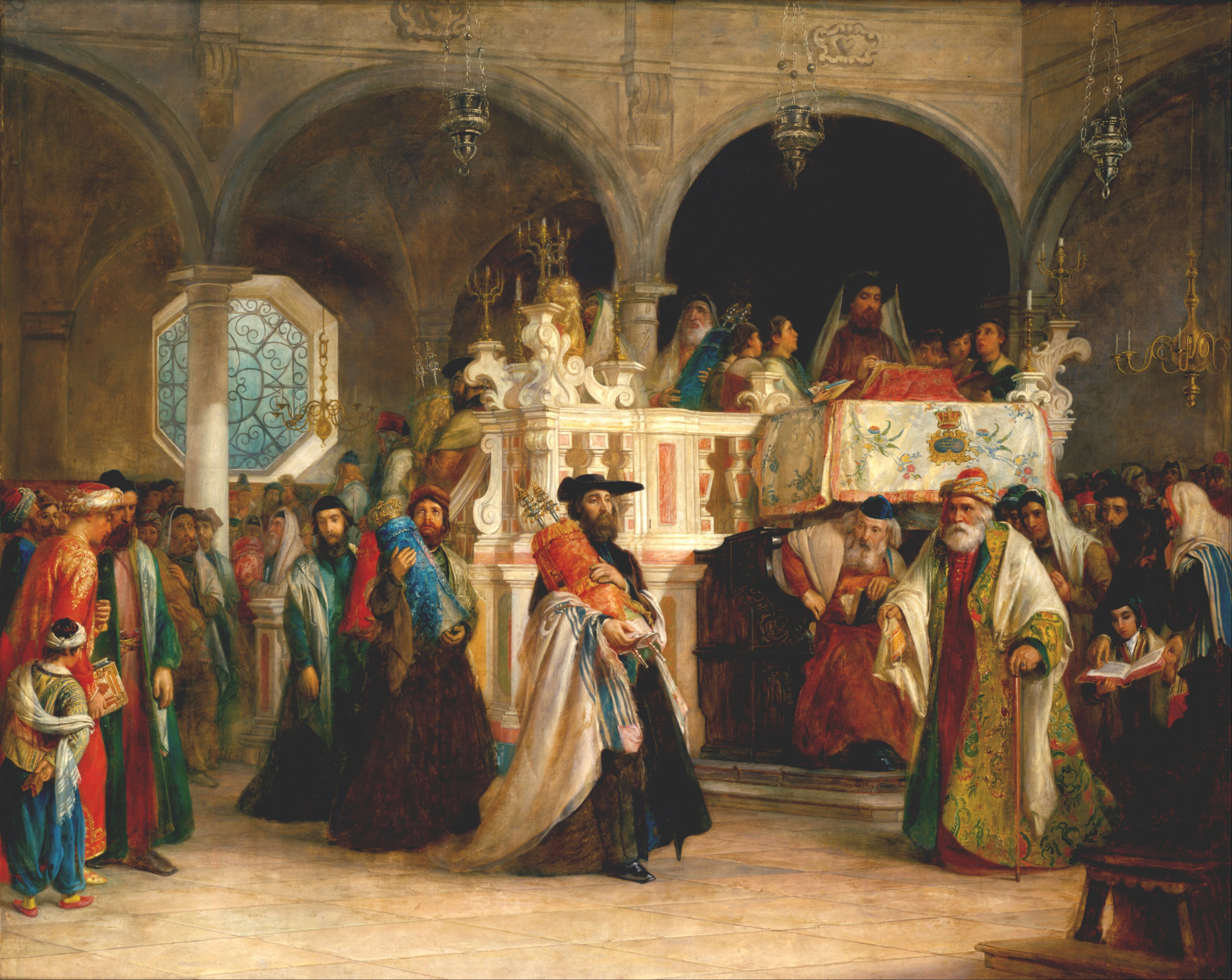 Solomon_Alexander_Hart_-_The_Feast_of_the_Rejoicing_of_the_Law_at_the_Synagogue_in_Leghorn,_Italy_-_Google_Art_Project